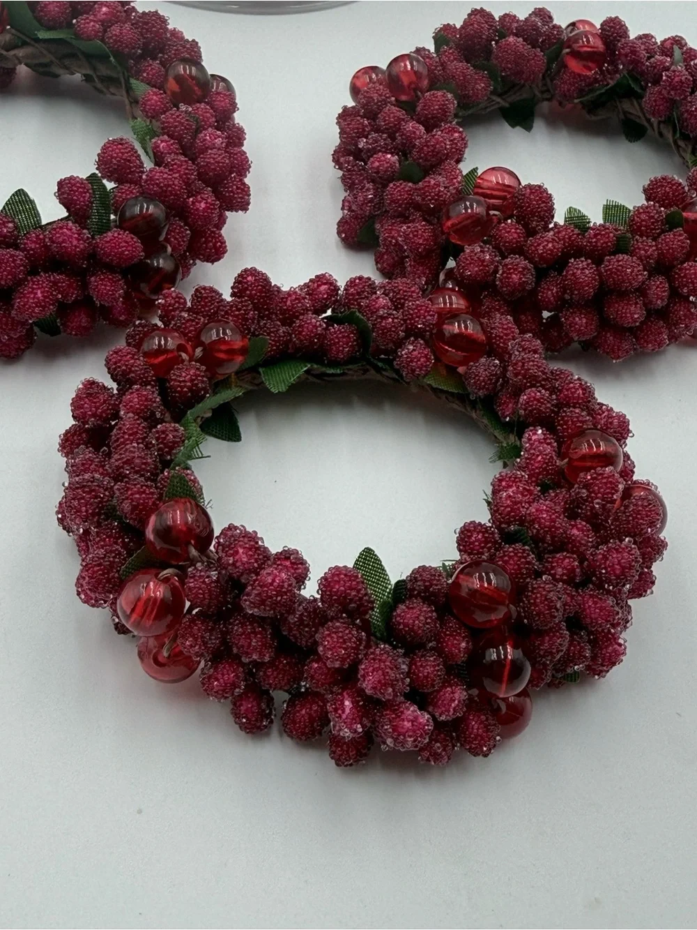Vintage Pier 1 Sugared Cranberry Napkin Rings Set Of 12 Christmas Holiday NEW!